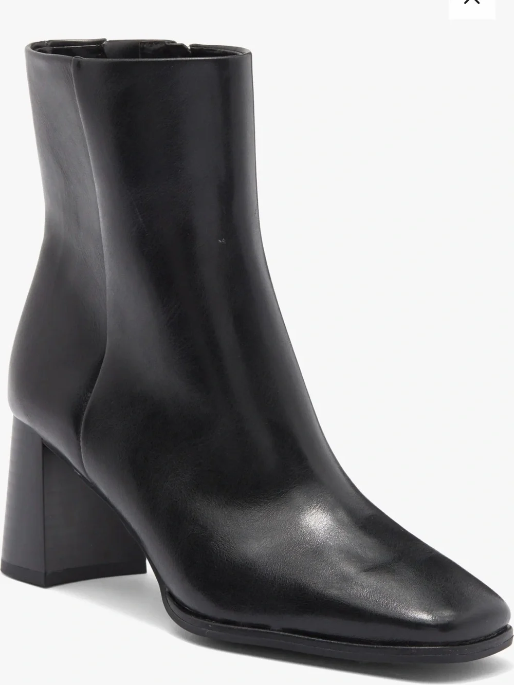 Women's Black Leather Block Heel Ankle Boot